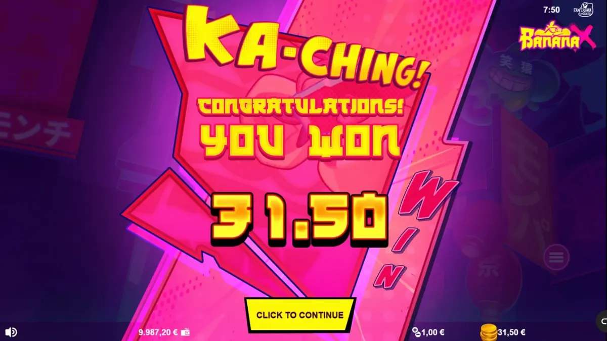 Tampilan visual neon yang cerah dan penuh warna dari slot Banana X dengan karakter pisang influencer.